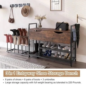 Entryway Shoe Bench Organizer with Storage Compartment 3-in-1 Tall Boot Rack - Picture 1 of 3