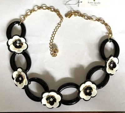Kate Spade Necklace. Black & Gold. Flowers Designed Gold White Black Rhinestone - Image 1 of 4