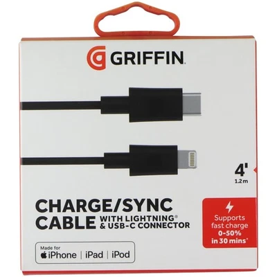 Griffin 4FT  8-pin to USB-C Charge/Sync Cable - Black - Image 1 of 2