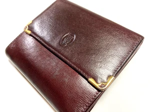CARTIER VINTAGE MUST CC EMBLEM LEATHER WALLET TRIFOLD PURSE FRANCE BURGUNDY RED - Picture 1 of 24
