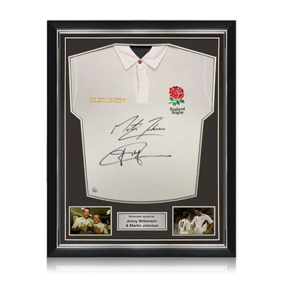 Camiseta de rugby de Inglaterra firmada por Jonny Wilkinson y Martin Johnson. Marco superior Foto 1 de 4