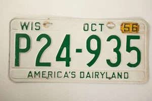 Wisconsin License Plate 1955 w/1956 Tag (G4R/JSF6) White Green P24-935 - Picture 1 of 8