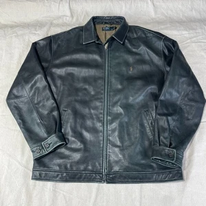 Vintage 90er Polo Ralph Lauren Jacke Herren Extra Large XL Schwarz Leder Bomber - Bild 1 von 15