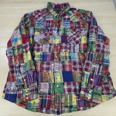 Мужская 2XL XXL Polo Ralph Lauren жемчуг Snap пэчворк бандана длинным рукавом рубашка - Изображение 1 из 4