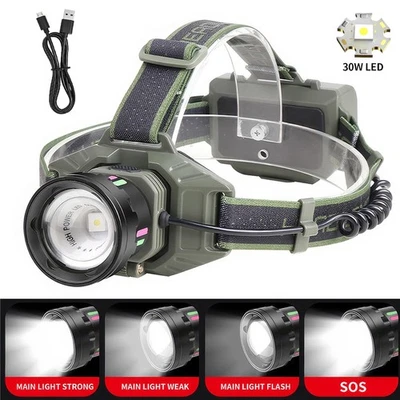 300000LM Super Hell AKKU stirnlampe USB Scheinwerfer Kopflampe LED Taschenlampe - Bild 1 von 4