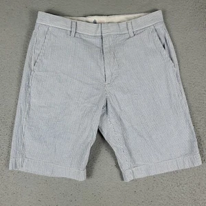 J Crew Shorts Mens Size 33 Blue Striped Seersucker Casual Flat Front Chino - Picture 1 of 9