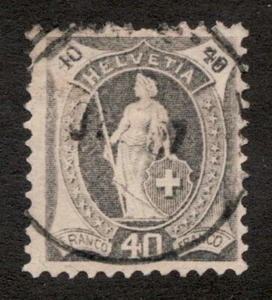 1907 Switzerland Helvetia Sc# 122, pf.11½x12, Wmk 183, 40¢, Gray. Used Cv$77.50 - Picture 1 of 1