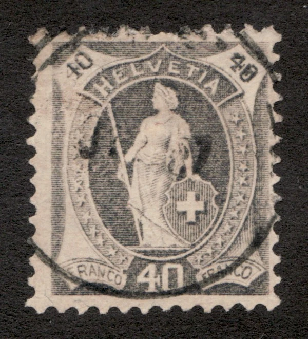 1907 Switzerland Helvetia Sc# 122, pf.11½x12, Wmk 183, 40¢, Gray. Used Cv$77.50 - Image 1 of 1