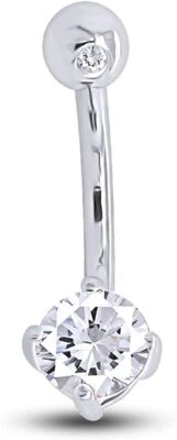 Body Piercing Belly Button Ring Simulated Birthstone 14K White Gold Plated - Image 1 of 4