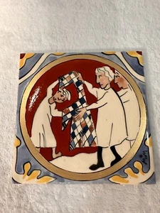 Vintage Volkskunst Joesphs Bruder Streifen Mantel Fliese Keramik Mladinow Schocken Bibel - Bild 1 von 4