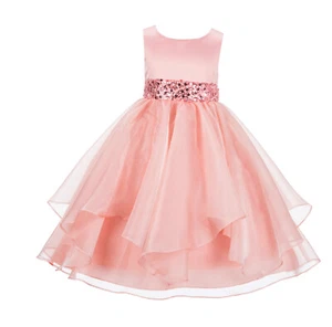 Wedding Asymmetric Ruffles Satin Organza Flower girl dress Elegant Pageant Party - Picture 1 of 66