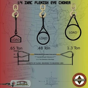 Choker Sling Wire Rope 1/4'' x 7' IWRC Flemish Eye Rigging Logging Towing Crane - Picture 1 of 5