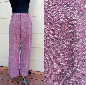 vtg 60s 70s 28x28 Purple Donegal Tweed Wool High Rise Straight Bootcut Pants - Picture 1 of 14