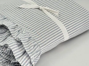 NWOT Pottery Barn Ruffle Stripe Queen Duvet Cover Light Blue/White - Picture 1 of 4