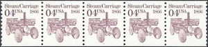 US Scott #2451 (Tagged) MNH OG strip of 5 Steam Carriage Plate #1 - Picture 1 of 1