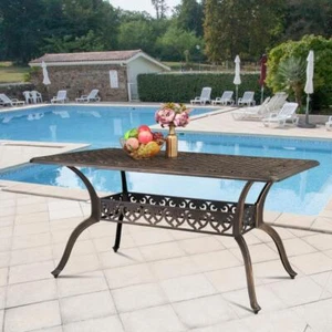 6-Person Cast Aluminium Outdoor Dining Table Patio Bistro Table w/ Umbrella Hole - Picture 1 of 12
