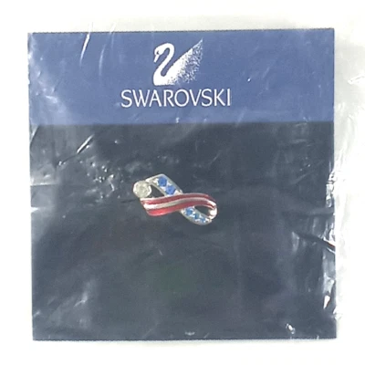 Swarovski Patriotic Red White Blue USO/USA Support the Troops Ribbon Tac Pin - Image 1 of 4