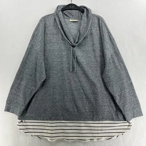 Style&Co Sweatshirt Womens M Gray Striped Round Hem Drawstring Pullover Stretch - Picture 1 of 13