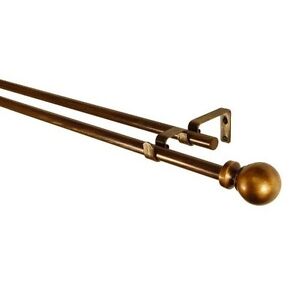 BCL Drapery Classic Ball Double Curtain Rod in Antique Gold Finish 24-48, 48-86