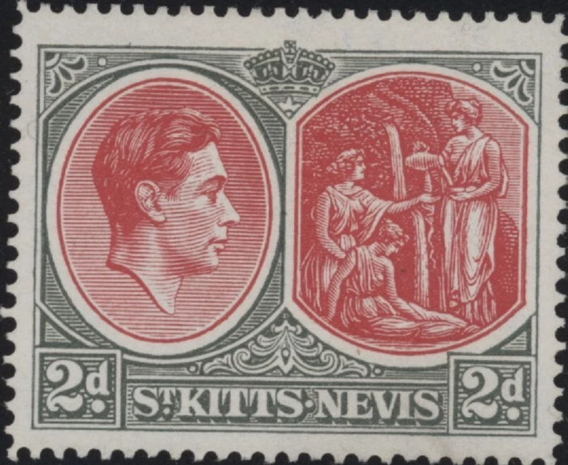St Kitts & Nevis George VI 2d scarlet & Grey stamp SG 71b mint - Image 1 of 1