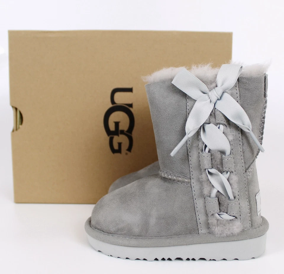 UGG Australia Pala Lace up Bow Water Resistant Boot Grey Toddler Sz 6 1017737t