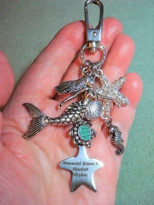 4 7/8" Drop Mermaid Turtle Shell Seahorse "Mermaid Kisses ..." Purse Charm Glitz - Picture 1 of 8