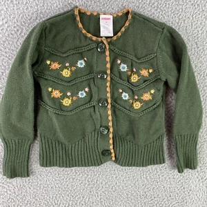 Gymboree Sweater Toddler Girls  4 Cardigan Green Knit Cotton Blend Embroidered - Picture 1 of 6