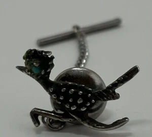 VINTAGE STERLING SILVER TURQUOISE ROAD RUNNER PIN - Picture 1 of 10