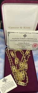 Vintage JBK Jackie Kennedy CAMROSE & KROSS Gold tone Paperclip Link Necklace 60” - Picture 1 of 8