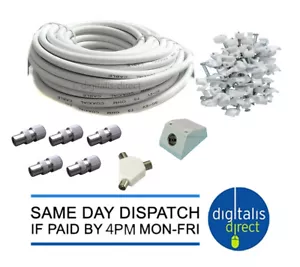 25m Coaxial TV Extension Kit Aerial Cable Coax Lead Television Wire Plugs HQ - Picture 1 of 5
