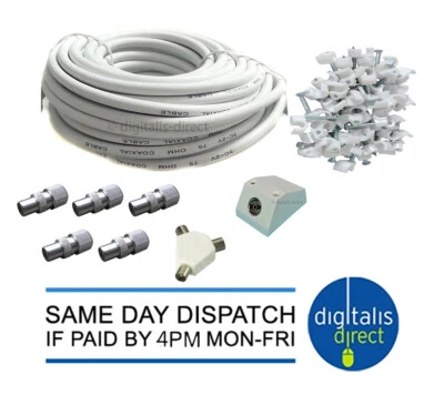 DIGITALIS Kit de extensión de TV coaxial de 25 m cable aéreo coaxial plomo enchufes de cable de televisión HQ