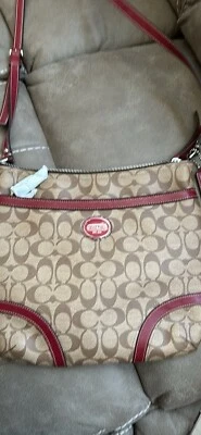 Coach Peyton File Bag Khaki Crimson Canvas Signature Bag F18926 NWT $228 - Image 1 of 4