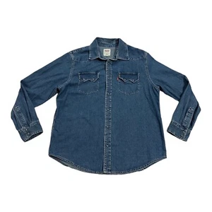 Levis Denim Metal Snap Western Shirt Men XL Red Tab Long Sleeve Grunge Trucker - Picture 1 of 10