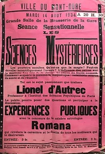 LES SCIENCES MYSTÉRIEUSES PRÉSENTÉ PAR LIONEL D'AUTREC A MONT DORE AFFICHE 1934 - Foto 1 di 1