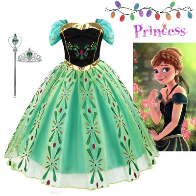 Girls Dresses Frozen Anna Fancy Dress Up Costume Princess Birthday Party Outfit - Image 1 of 4