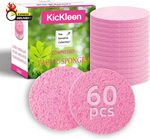 60-Count Compressed Facial Sponges|100% Natural Cellulose Cosmetic Spa Sponges - Picture 1 of 12