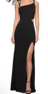 NEW LA FEMME High Slit Strappy Back GOWN DRESS SIZE 6 In BLACK NORDSTROM Prom - Picture 1 of 11