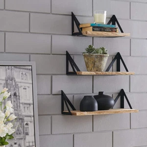 3pcs Natural Burned Rustic Wood Floating Wall Mounted Shelf Extra Storage Decor - Picture 1 of 12