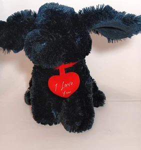 Chrisha Peluche Giocoso Nero Cucciolo Cane Giocattolo con Rosso Ti Amo Cuore 2004 11" - Foto 1 di 4