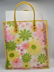 Vintage 1960s / 1970s Yellow Floral Vinyl Plastic Waterproof Shopping Tote Bag - Picture 1 of 6