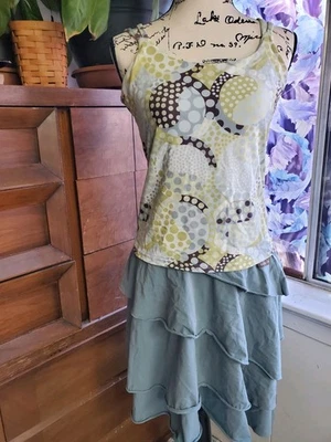 Comfy Prana Tank 女式 Med 码石灰绿色蓝色和棕色几何运动 — 第 1/3 张图片