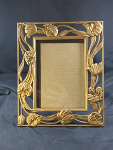 Vintage Jugendstil Tulpe Blume Metallic Gold Metallrahmen 5x7 durchbrochen floral - Bild 1 von 9