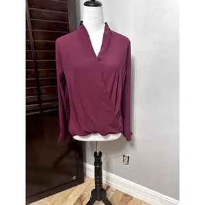 Pleione Womens Blouse Purple Crepe Long Sleeve V Neck Faux Wrap High Low XS New - Picture 1 of 8