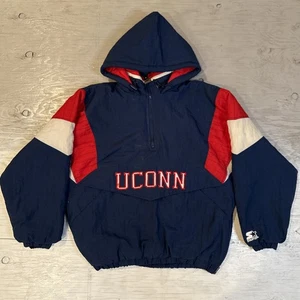 Pullover vintage anni 90 NCAA Starter UConn Huskies 1/2 zip giacca con cappuccio taglia media - Foto 1 di 24
