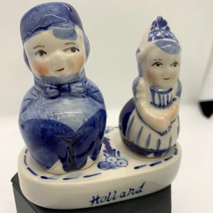 Vintage DELFT BLUE Dutch Boy Girl w/Stand Salt Pepper Shakers Holland Porcelain - Picture 1 of 10