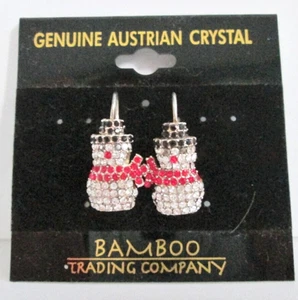 Genuine Austrian Crystal Snowman Pewter Dangle Earrings Holiday NEW - Picture 1 of 4