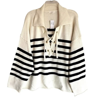 Suéter Maurices Talla 3X Crema Negro Rayas Con Corbata Nuevo con Etiquetas Foto 1 de 4