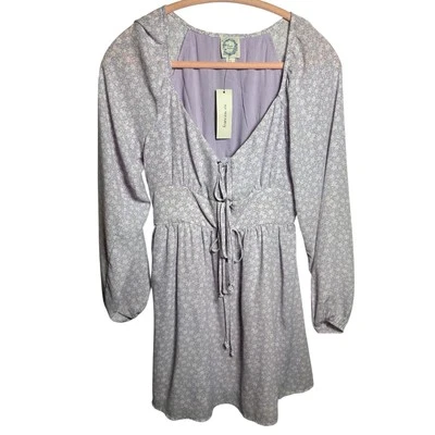 Francescas Blue Rain Small Floral Lavender Purple Mini Dress Long Sleeve NWT - Image 1 of 4