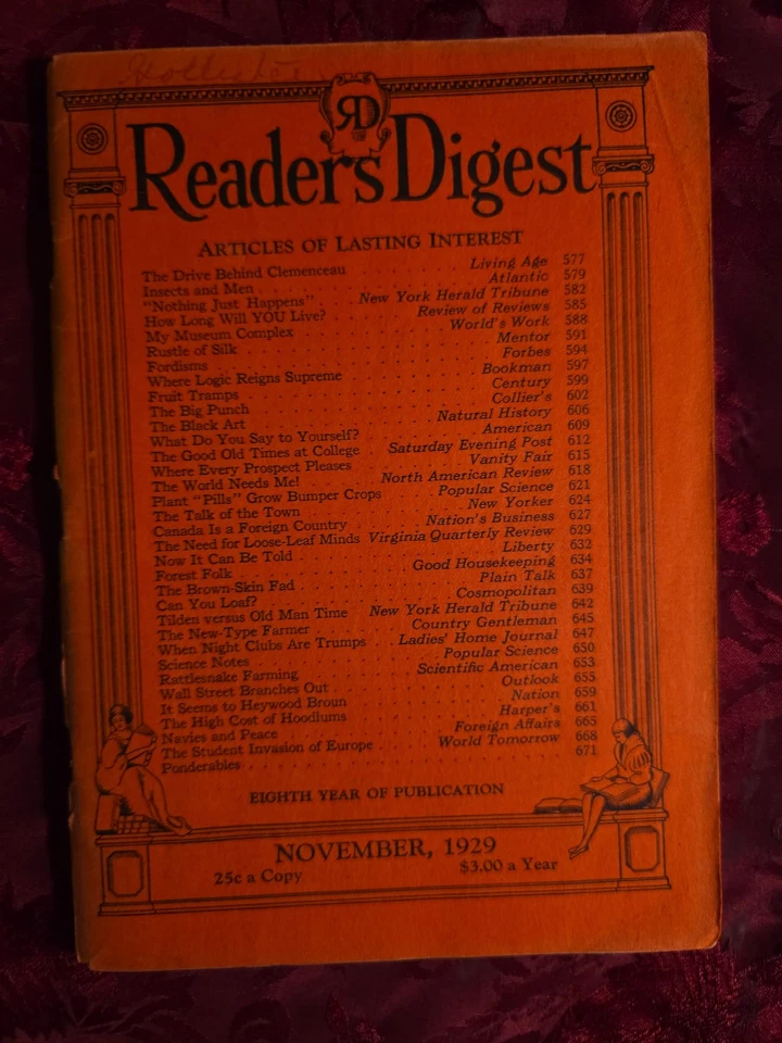 Readers Digest November 1929 Henry Ford Deems Taylor John Gunther B. C. Forbes - Image 1 of 1