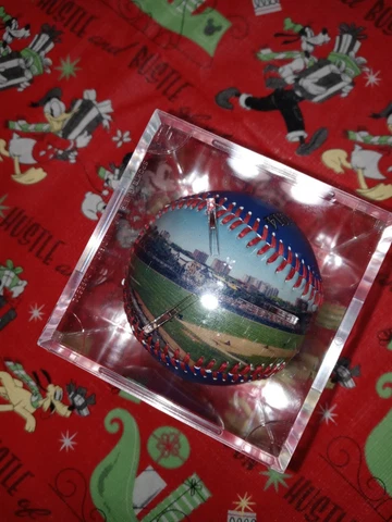 MLB Photo Ball Chicago Cubs Wrigley Field Built 1914 Baseball W/ Display Case Cover